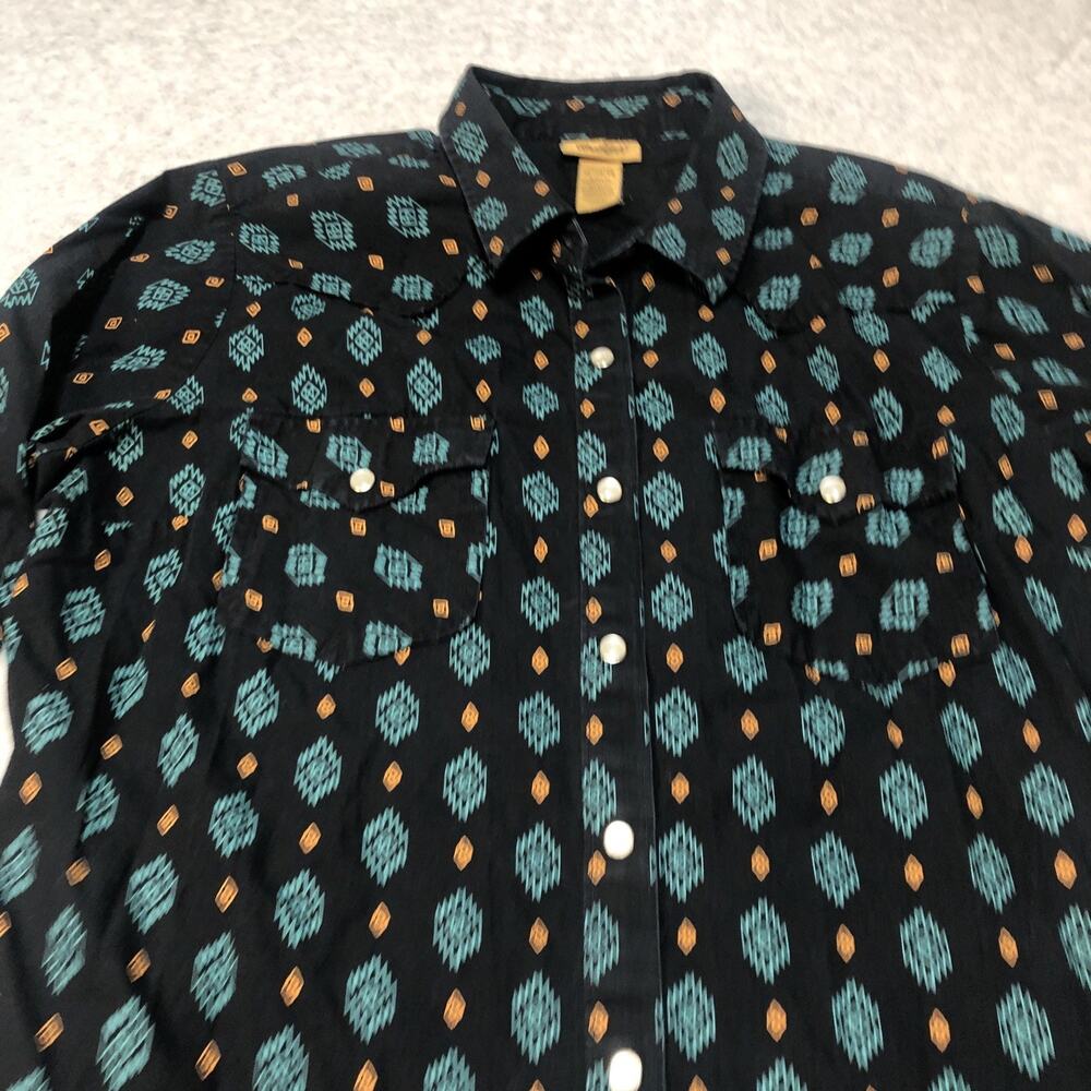 Wrangler Western Aztec Pearl Snap Shirt Womens XL Black Cowgirl Beth Dutton - Picture 4 of 9
